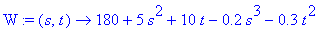 W := proc (s, t) options operator, arrow; 180+5*s^2+10*t-.2*s^3-.3*t^2 end proc